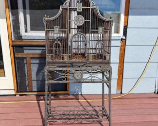 f Victorian Style Wrought and Cast Iron Domed Birdcage