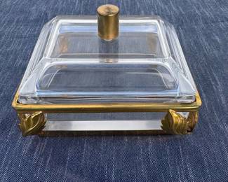 hd Art Deco Gilded Brass and Glass Vanity Trinket Box