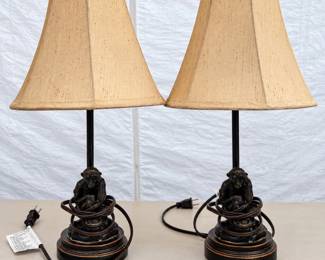 ld Set of Two AntiqueStyle Monkey Table Lamps