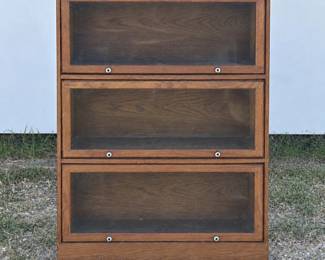 f OakFinish ThreeTier BarristerStyle GlassDoor Bookcase