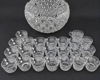 hd Vintage Clear Glass Punch Bowl Set