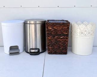 b Assortment of Four Decorative Garbage Cans