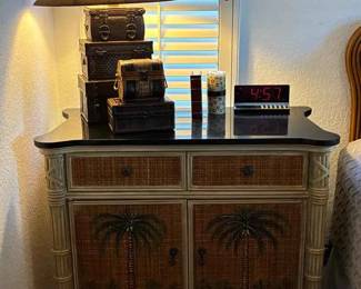 NE191Tommy Bahama Style, Caned Accent Cabinet, Lamp  Decor Clock
