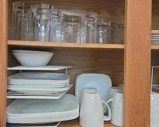 NE110Corelle Dishes And Clear Glasses