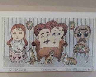 NE200VThe Cat Lovers Hand Colored Etching