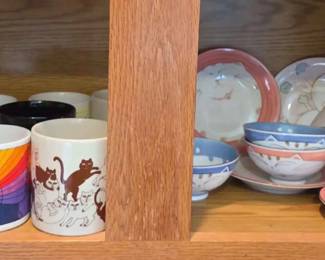 NE121Assortment Of Cat Cups And Japanese Ceramic Items
