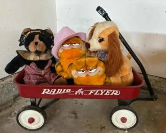 NE148Small Radio Flyer Red Wagon And Stuffed Toys