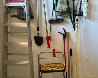 NE130Assorted Gardening And Household Tools, Ladder  Step Ladder