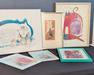 NE199Whimsical Cat Art Prints