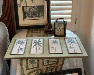 NE202Runner, Clock, Lamp, Glass Table Top, And Palm Art