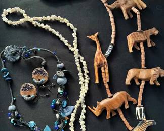 NE186Vintage Handcrafted African Safari Necklace Handcrafted, Ceramic And Shell Necklaces