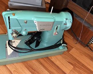 Vintage Aqua Singer Sewing Machine Setup