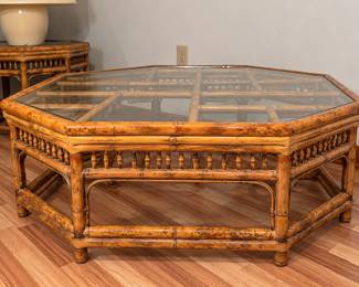 Vintage Octagonal Bamboo Coffee Table