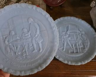 Fenton Blue Milk Glass US Bicentennial Commemorative Plates