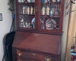 Governor Winthrop Style Secretary Desk and Lighted Bookcase Cabinet