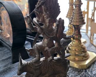 Bronze Yama (Dharmaraja) —in yab-yum (ritual embrace with a consort) standing atop a water buffalo statue