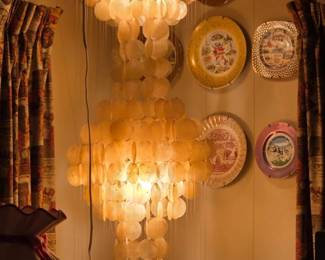 Mid-Century Vintage Capiz Shell Chandelier/Swag Lamp