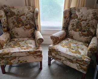70's Autumn Floral Wingback Chairs