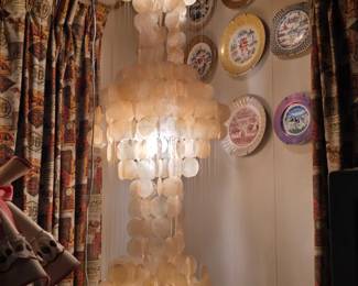 Mid-Century Vintage Capiz Shell Chandelier/Swag Lamp