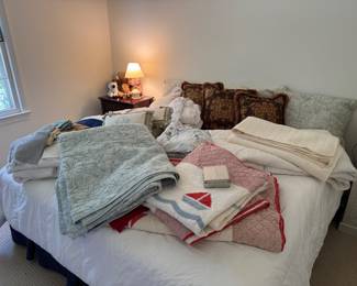 Large Collection of Linens, Blankets, Pillows & Throws