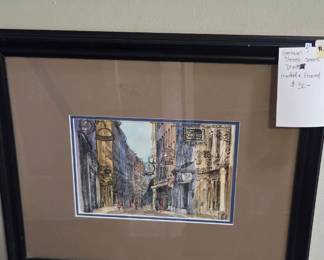#56	German Street Scene Print Under Glass Matted & Framed - 23x19	 $30.00 