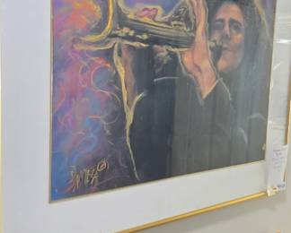 #59	Amateur Artist Pamela Chalk Kenny G. Jazz Musician framed - 34x28	 $30.00 