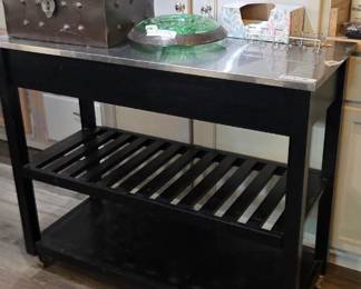 #45	Stainless Steel Kitchen Rolling Cart/Worktable w/2 shelves Base Painted Black on Wheels - 42x18x35	 $175.00 