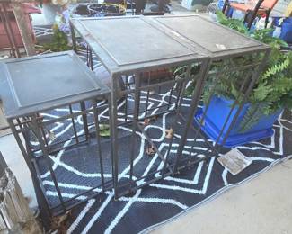#153	Set of 3 Rusted Metal Plant Stands - 18x12.5x25.5 Smallest one is 14x11x21	 $30.00 
