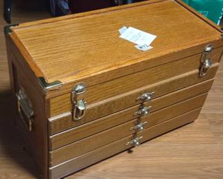 #72	Vintage Sisco Oak Hardwood Utility Chest Cabinet Machinist & jewelry - 21x9.5x13	 $75.00 