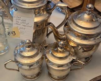 #43	Vintage Silver Plated Tea Coffee Pot Creamer Sugar Bowl - 4 piece	 $40.00 