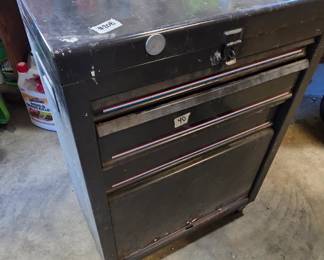 #208	Metal Top Lift w/3 Drawers & 1 Door on Wheels (as is rusted) - 22x12x32	 $40.00 