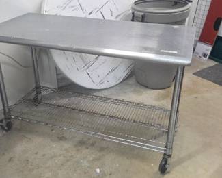 #91	Rolling Stainless Steel Kitchen Work Table w/Bottom Shelf - 49.5x18x30	 $100.00 