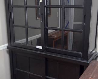 #79	Black Painted Display Cabinet w/2 glass sliding Doors and 2 sliding wood-like doors w/4 shelves - 48x15x72	 $175.00 