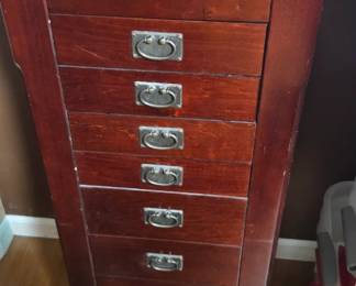 #67	Wood Jewelry Armoire w/flip-out sides and lift-up Top w/8 drawers - 19.5x15.5x42	 $75.00 