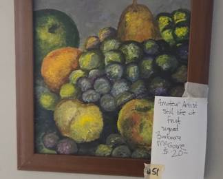#51	Amateur Artist Still Life of Fruit signed Barbara McGuire - Framed - 11x14	 $75.00 
