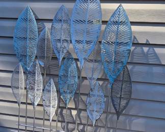 #176	Stainless Steel Yard Art Stakes w/decorative metal Leaves Painted - 29x38	 $30.00 