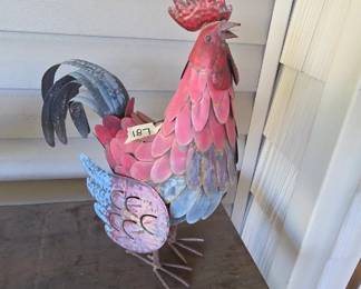#187	Red/Blue Metal Rooster Yard Art - 14x6x17T	 $20.00 