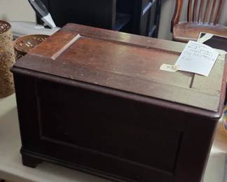 #82	Handmade Antique Small Wooden Hinged Chest - 17wx11.5Dx11T	 $60.00 