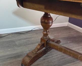 #12	Kings Table Wood Trestle Tablel w/Pull-out extendable leaves that fit back underneath the table - 4878x36c29.5  (finish Issues)	 $225.00 