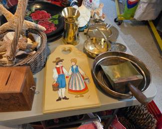Vintage decor including copper pots with ice scoop