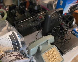 Vintage telephone and boom box