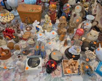 More vintage decor - figurines, bells, vases, and more.