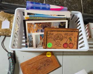 Vintage post cards including some leather ones
