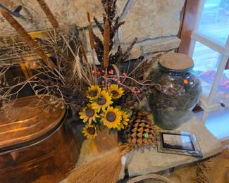 Floral arrangement, HUGE COULTER PINECONE, Very large glass jar with cork lid filled with pine cones