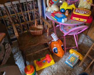Vintage child's rocker and fisher price pre-k toys