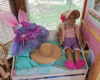 American doll girl with bed and drawer full of clothing!  Sold as a set!