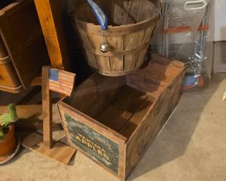 Vintage Wood Crate and Apple Basket