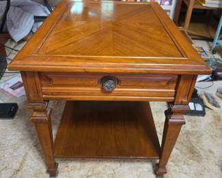Wood end Table with faux drawer
