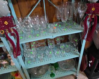 Vintage wine and liquor glasses and punch bowl