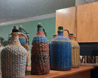 Woven Cover Old Wine Jugs 